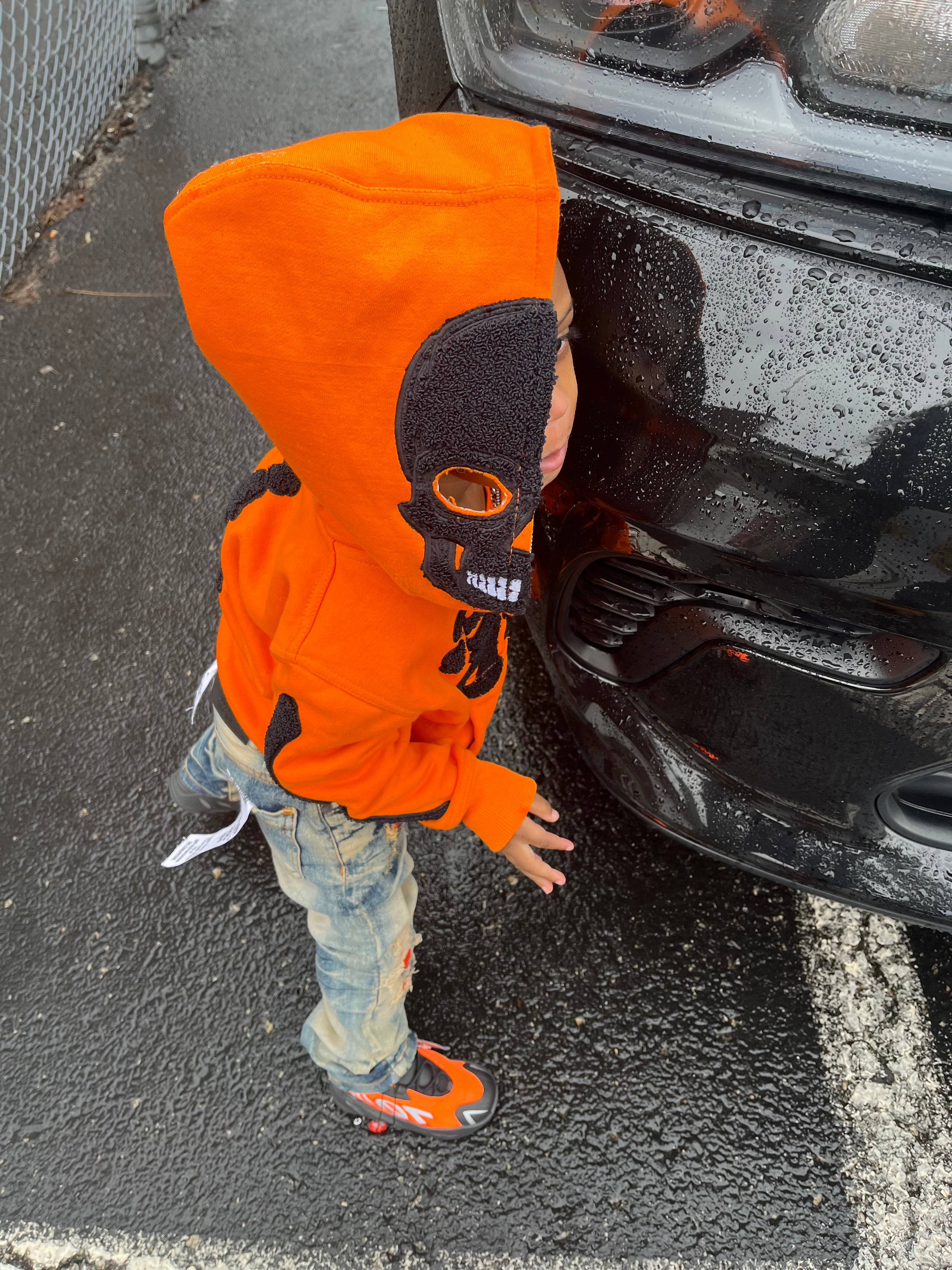 KIDS “1OK” Skeleton Full-Zip Hoodie (Orange/Black)