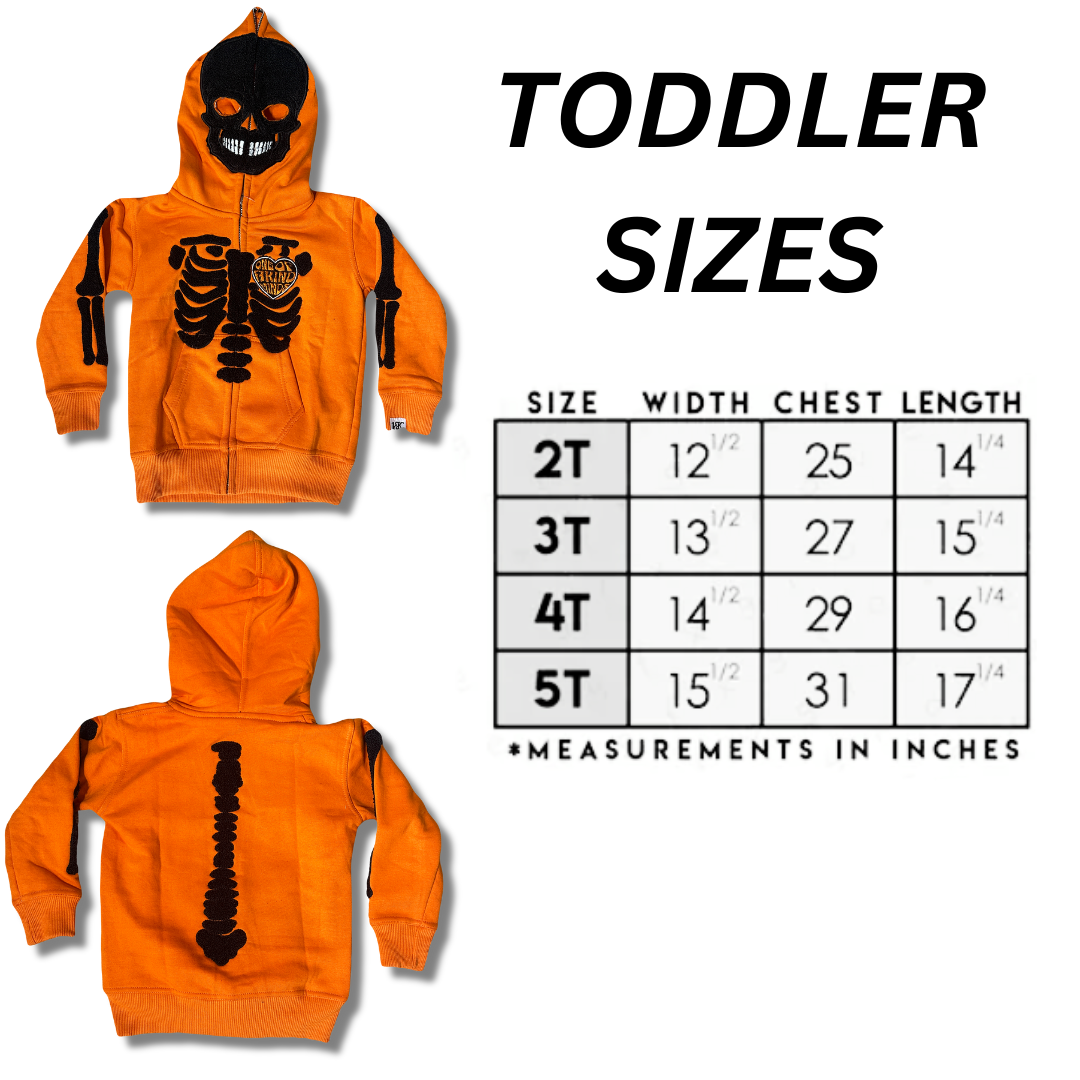 KIDS “1OK” Skeleton Full-Zip Hoodie (Orange/Black)